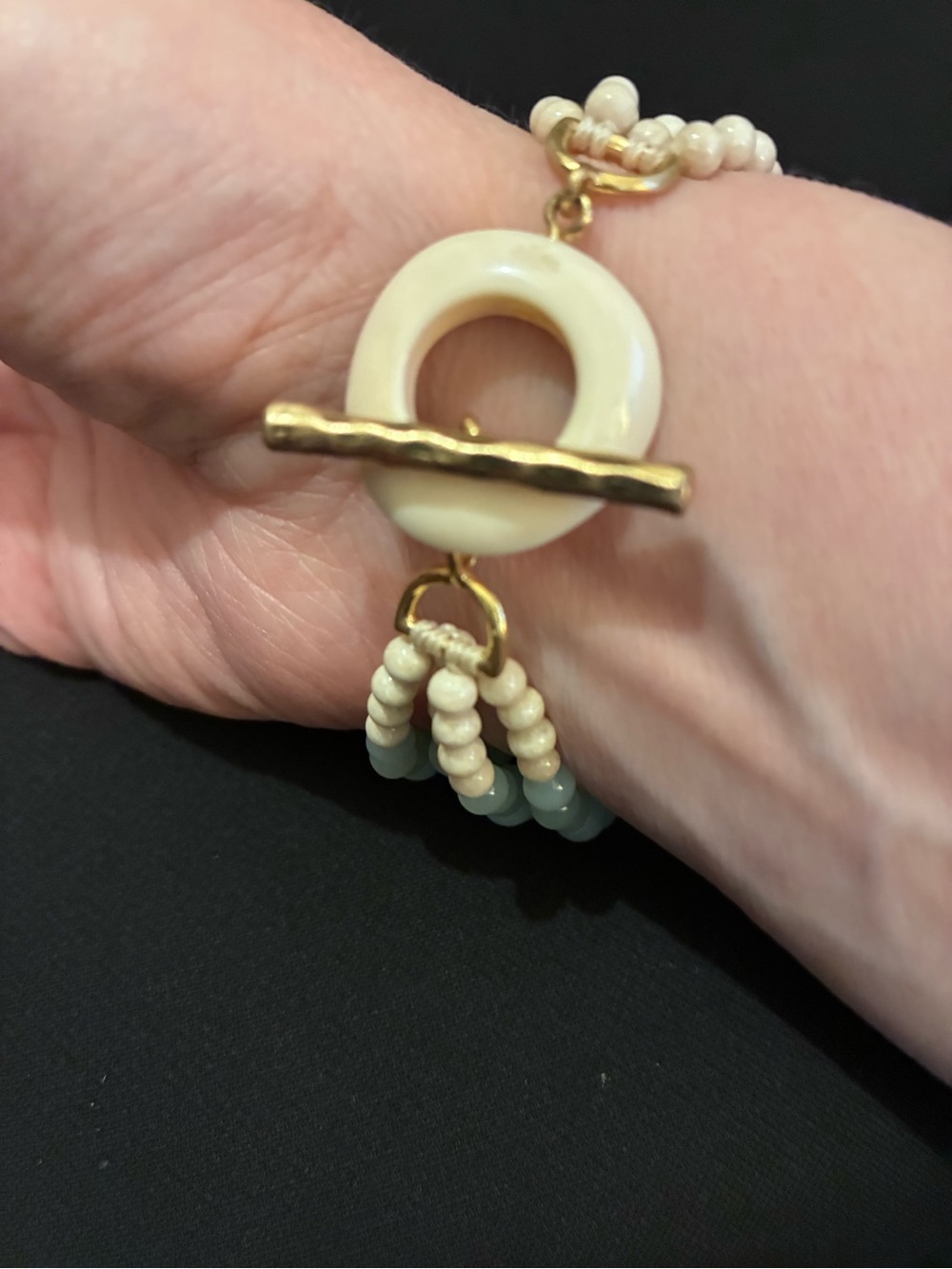 Beaded Multi-Strand Pale Turquoise Bracelet with Turquoise Hoop Earrings - Picture 3 of 3